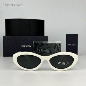 NEW Prada PR26ZS 17K08Z Talc White Dark Grey Oval Unisex Sunglasses